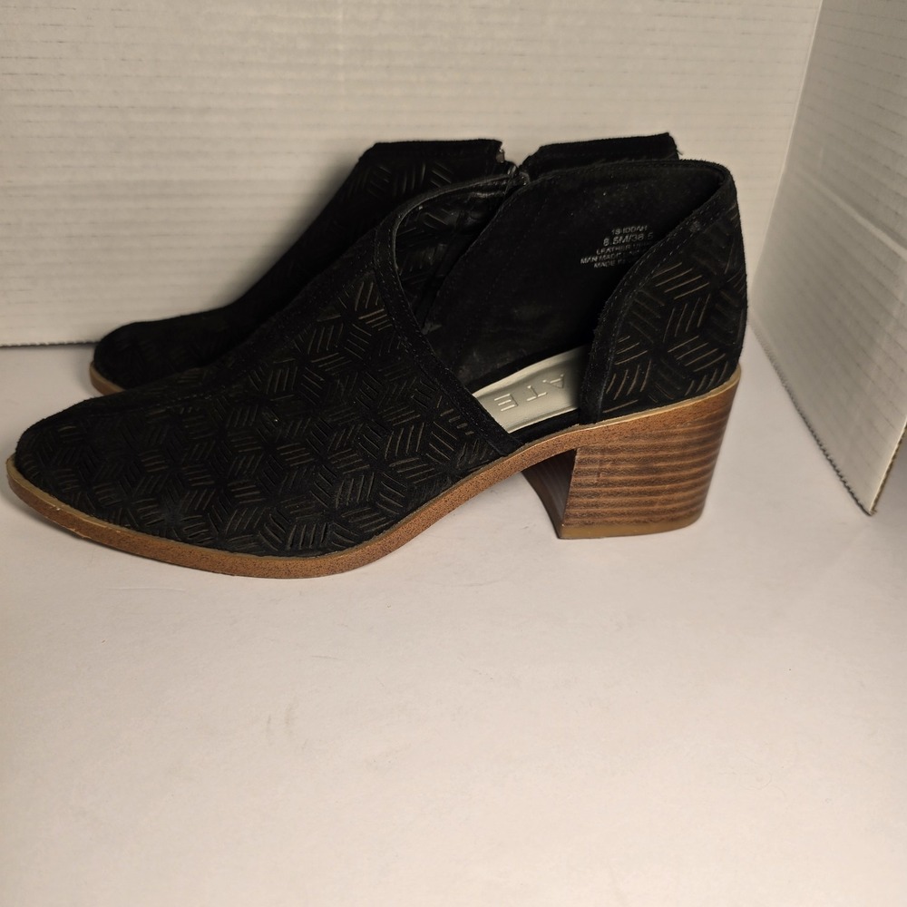 1. State Black Textured Suede Ankle Booties with Stacked Heel - Picture 3 of 7